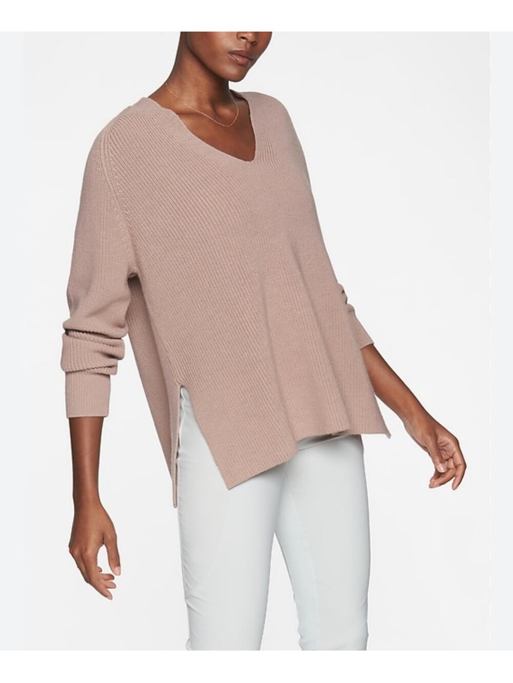 Athleta Merino Wool Nouveau Rose Switchback  Ribbed Sweater Size Medium Top Yoga
